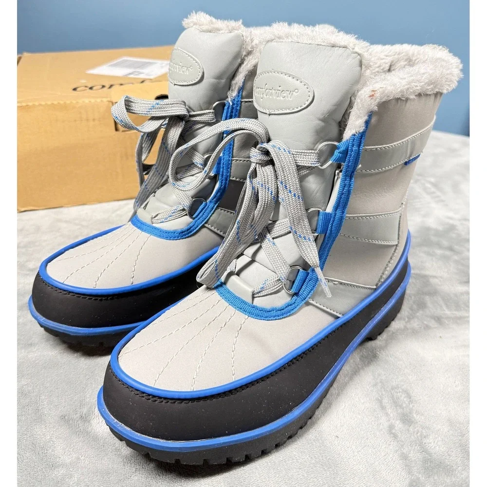 Comfortview Brienne Duck Boots Womens 10M Grey Blue Waterproof Faux Fur